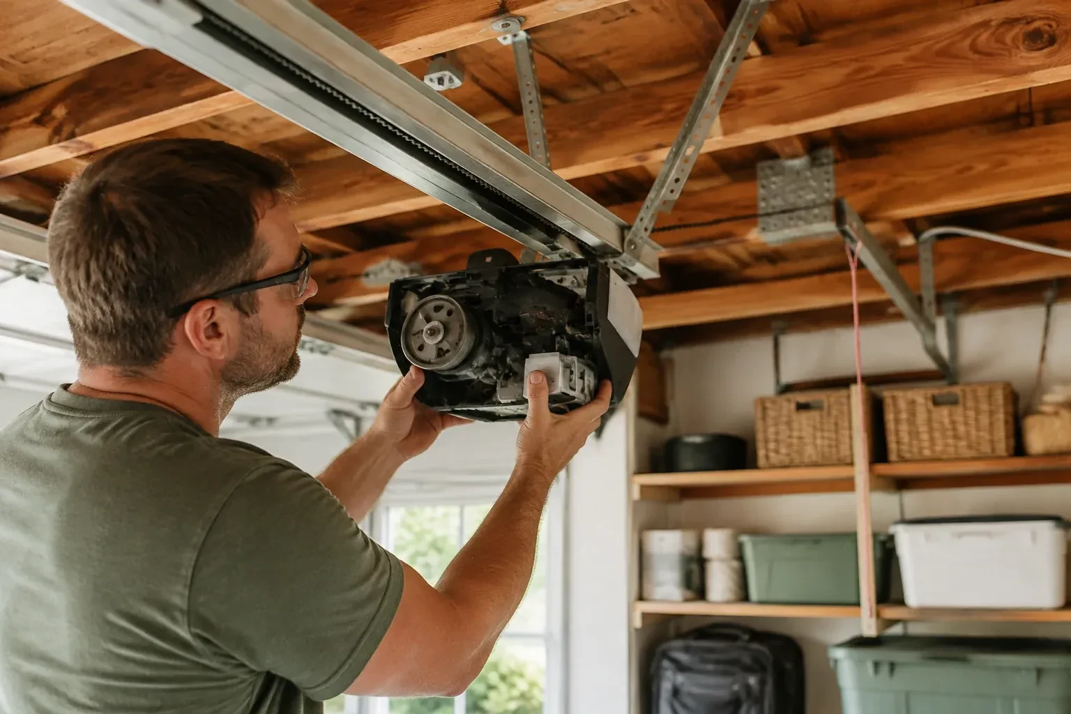 Illustrative garage doors scene; not an actual job — Belt-Drive Opener Repair, Georgina